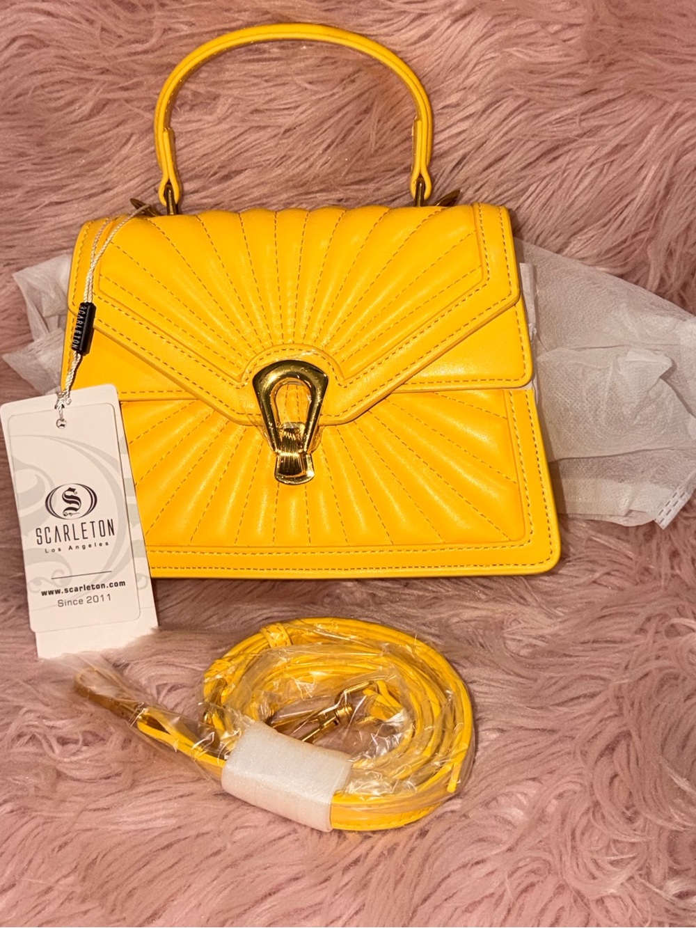 Scarleton Yellow Quilted Top-Handle Satchel with Detachable Strap
